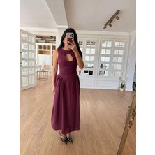 Reka Moda Kolsuz Uzun Kabardin Elbise - Bordo