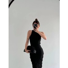 Reka Moda Kolsuz Uzun Elbise - Siyah