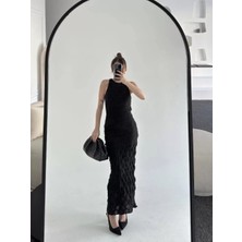 Reka Moda Kolsuz Uzun Elbise - Siyah