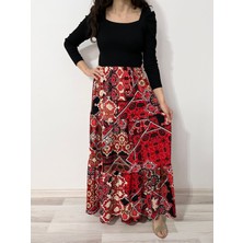 Kadın Otantik Desenli Uzun Etek - Tesettür Etek