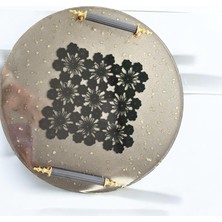 Pelince Epoksi Reçine Dantelli Tepsi -  Siyah Kare Dantel Gold Taşlı - Çapı: 30 cm