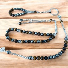 Mga Doğaltaş Doğal Taş Tesbih - Doğal Taş Anahtarlık - Zaza Tesbih - Hematit Kaplan Gözü Taşı