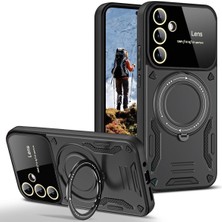 Samsung Galaxy A55 Için Kılıf Kamera Lens Koruyuculu Magsafe Destekli 360 Dönen Halka Standlı Kapak