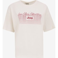 Jeep Bisiklet Yaka Baskılı Kırık Beyaz Kadın T-Shirt J5SL-TST7043