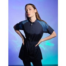 Alfasa Kadın Yarım Kol Reglan File Detaylı Mayo Su İtici 100% Polyester Yazlık