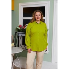 Büyük Beden Dökümlü Örme Modal Iplik Gömlek Oliv