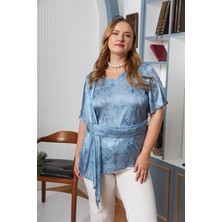 Rmg Kemer Aksesuarlı Büyük Beden Bluz Mavi