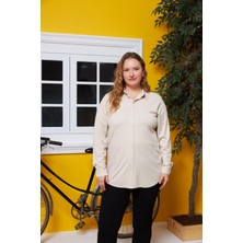 Büyük Beden Dökümlü Örme Modal Iplik Gömlek Krem