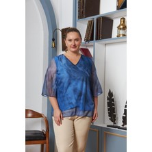 Rmg V Yaka Büyük Beden Şifon Bluz Lacivert