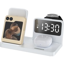 Bix Bxmw4 Alarmlı Saat Özellikli 15W Akıllı Telefon Tws Kulaklık Akıllı Saat Için Çok Fonksiyonlu Kablosuz Şarj Standı iPhone Airpods Için Wireless Şarj Kaynağı