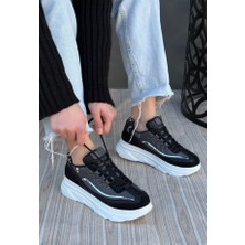 Tarzbu Siyah Renk, Süet, Gri Detaylı, Hafif, Ortapedik Taban, Kadın Spor, Yüksek Taban Ayakkabı, Sneaker