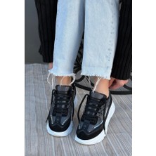 Tarzbu Siyah Renk, Süet, Gri Detaylı, Hafif, Ortapedik Taban, Kadın Spor, Yüksek Taban Ayakkabı, Sneaker