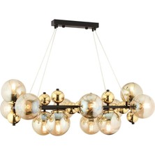 12LI Dikdörtgen Camlı Gold Modern Avize ve Camlı Sarkıt Salon Avize