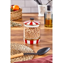 Paçi Leo Porselen Cam Kırmızı Beyaz Küçük Kavanoz 800 ml