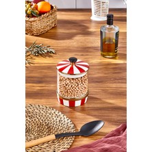 Paçi Leo Porselen Cam Kırmızı Beyaz Küçük Kavanoz 800 ml