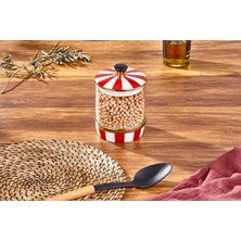 Paçi Leo Porselen Cam Kırmızı Beyaz Küçük Kavanoz 800 ml