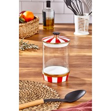 Paçi Leo Porselen Cam Kırmızı Beyaz Büyük Kavanoz 1400 ml