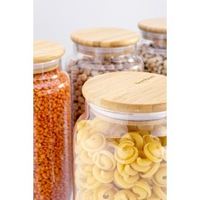 Bambum Zone - 6'lı Cam Saklama Kabı 1300 ml Vakumlu Bambu Kapaklı