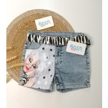Resimli Denim Kız Şortu 4 Yaş