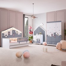 Setay City Montessori Çocuk Odası Takımı - Dolap, Yavrulu Karyola, Şifonyer - Gri