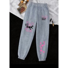 Amor Face Özel Tasarım Pink Stars Karma Bacak Baskılı Sokak Modası Yazlık Kadın Eşofman Altı