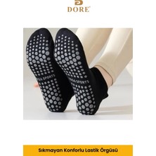 3 Çift Siyah Kaymaz Taban Silikon Baskılı Yoga Fitness ve Pilates Çorap (Hac Umre Tavaf)