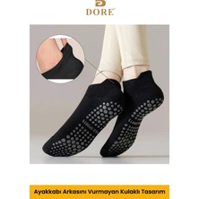 3 Çift Siyah Kaymaz Taban Silikon Baskılı Yoga Fitness ve Pilates Çorap (Hac Umre Tavaf)