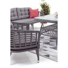 Divona Home Linda Rattan Bahçe Balkon Oturma Grubu (3 +1+1+Masa+2 Puf) Gri