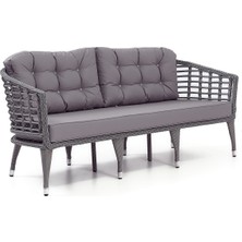 Divona Home Linda Rattan Bahçe Balkon Oturma Grubu (3 +1+1+Masa+2 Puf) Gri