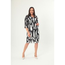 Mezure Şifon Desenli Saten Abiye Elbise Astarlı