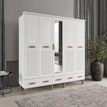 Comiet Pera 5 Kapaklı Aynalı Çekmeceli Mdf Gardırop