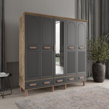 Comiet Pera 5 Kapaklı Aynalı Çekmeceli Mdf Gardırop