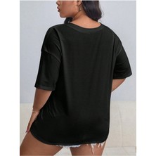 Woodroffe Kadın / Kız V Yaka Düz & Baskılı Siyah / Beyaz Oversize T-Shirt Salaş Boyfirend