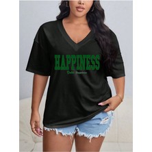 Woodroffe Kadın / Kız V Yaka Düz & Baskılı Siyah / Beyaz Oversize T-Shirt Salaş Boyfirend