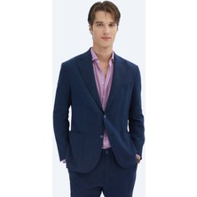 Lacivert Düz Modern Fit %100 Keten Takım Elbise