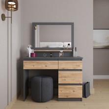 Vanity Makyaj Masası, 4 Çekmeceli, Aynalı, Raflı, Antrasit - Atlantik Çam