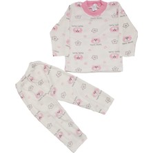 Bebegen Kız Çocuk Beyaz Pembe Yıldızlı Ayılı Desenli 2'li Pijama Takımı