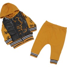 Erkek Bebek Füme Sarı Şişme Yelekli Harf Baskılı Badili 3'lü Takım