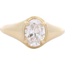 Altınöz Mücevherat Zirkon Oval Taşlı Dört Tırnaklı Çerçeve Içi Şık Tek Taş Yeşil Altın Yüzük