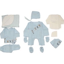 Bebegen Erkek Bebek Mavi Deve Desenli Pikeli Battaniyeli Müslin Organik 10 Parça Hastane Çıkış Seti