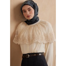 Fresh Freda Desen Pamuk Ipek Eşarp Tozlu Mavi