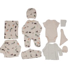 Bebegen Ekru Bisiklet Ağaçlı Piknik Desenli Organik 10 Parça Hastane Çıkış Seti