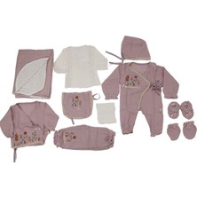 Bebegen Kız Bebek Mürdüm Müslin Çiçek Nakışlı Pikeli Battaniyeli Organik 10 Parça Hastane Çıkış Seti