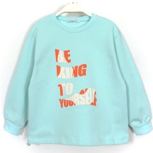 Kabartma Slogan Baskılı Kız Çocuk Sweatshirt Mint 001-0002024