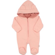 Bebegen Kız Bebek Pembe Kulaklı Kapüşonlu Fermuarlı 3 Iplik Tulum