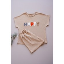 Happy Nakışlı Çocuk Şortlu Fitilli Penye Takım