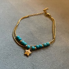 Daya Glow Çelik Gold Mavi Boncuk Yıldız Bileklik