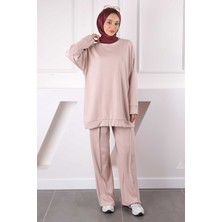 İmaj Butik Bej Omzu Düğmeli Tunik Pantolonlu Modal Takım