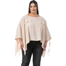 Disentis Modest Büyük Beden Kolu Tünelli ve Büzgü Detaylı Cepli Siyah Panço Bluz