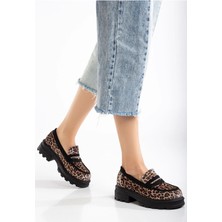 No8 Home 746-759 Leopar Günlük Yüksek Tabanlı Loafer Ayakkabı